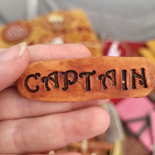 Load image into Gallery viewer, Pirate Pin - Captain Pin - Firstmate Pin - Leather Word Pin - Identification Pin - Steampunk Medieval Renaissance Fair Leather Badge