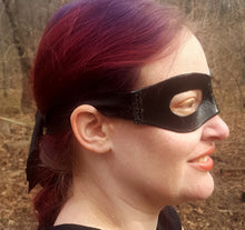 Load image into Gallery viewer, Wide Leather Mask with Cloth Tie