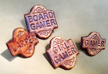 Load image into Gallery viewer, Gamer Pin - LARPer Pin - Leather Word Pin