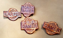 Load image into Gallery viewer, Gamer Pin - LARPer Pin - Leather Word Pin