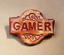 Load image into Gallery viewer, Gamer Pin - LARPer Pin - Leather Word Pin